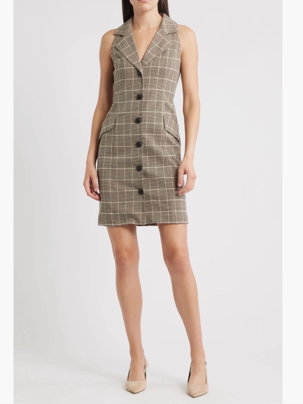 VINCE CAMUTO Windowpane Plaid Coat Dress